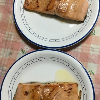 生鮭ブロックのバター焼き